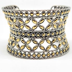 John Hardy 925 Sterling Silver and 18kt Yellow Gold Batu Kawung Statement Cuff